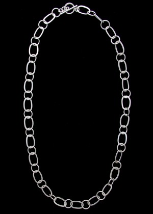 Unique Sterling Silver Forged Oval Circle Link Necklace