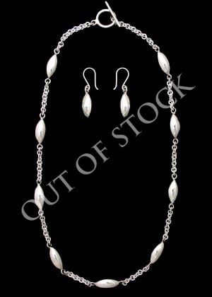 Handmade Sterling Silver Almond Shaped Chain Necklace Earring set
