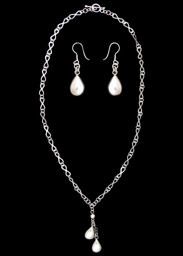 Sterling silver infinity teardrop necklace and earrings jewelry set