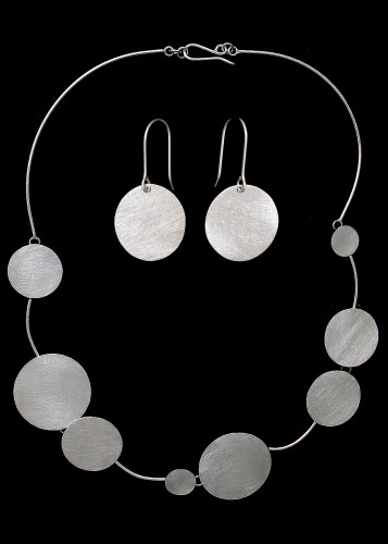 Wholesale sterling silver jewelry brushed circle earrings and necklace set