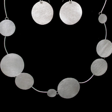 Wholesale sterling silver jewelry brushed circle earrings and necklace set