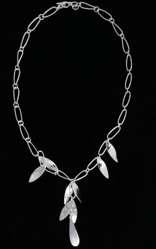 Handmade wholesale sterling silver hammered petal necklace