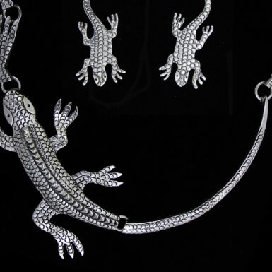 Sterling silver lizard necklace earring jewelry set