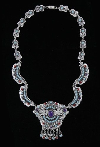 Sterling silver handmade multi stone birds wholesale jewelry necklace