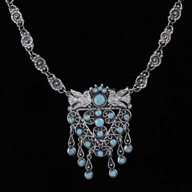 Sterling silver turquoise old mexico styele necklace with brids