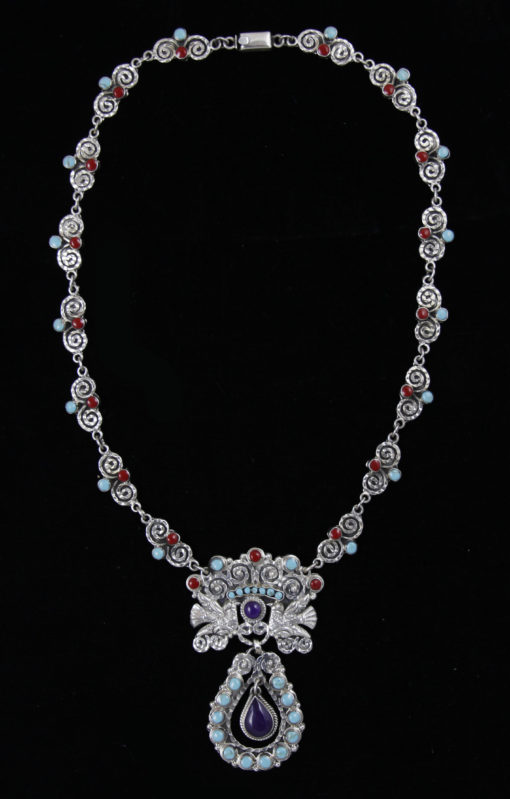 Sterling silver old mexico teardrop birds necklace