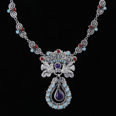 Sterling silver old mexico teardrop birds necklace