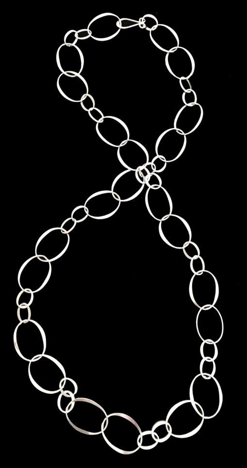 Sterling silver chain necklace with oval shaped forged design
