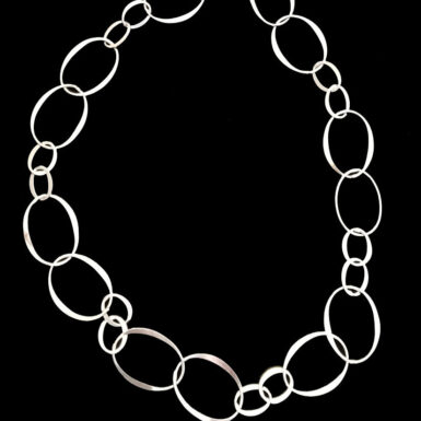 Sterling silver chain necklace with oval shaped forged design