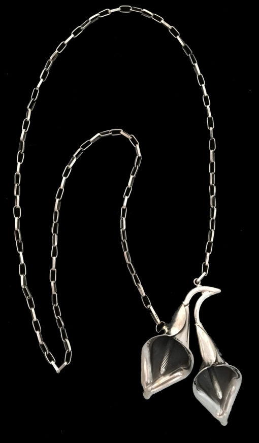 Handmade, unique pair calla lilies necklace