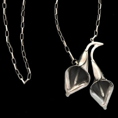 Handmade, unique pair calla lilies necklace