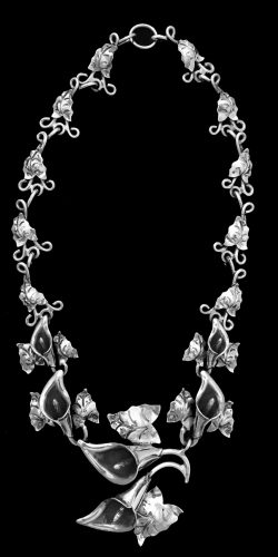 Sterling silver handmade necklace with calla lilies - made in Taxco Mexico