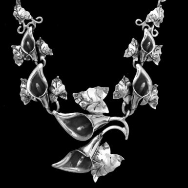 Sterling silver handmade necklace with calla lilies - made in Taxco Mexico
