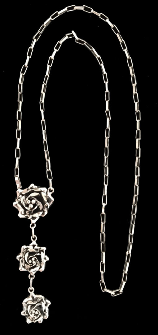 Handmade sterling silver necklace with triple rose design