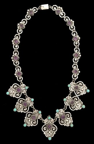 Sterling silver handmade baroque style necklace