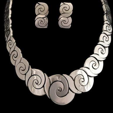 Handmade, sterling silver spiral shaped earring necklace set