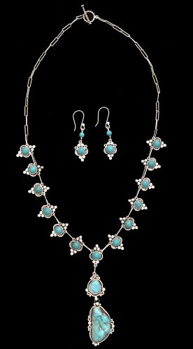 Sterling silver beaded turquoise wholesale jewelry set