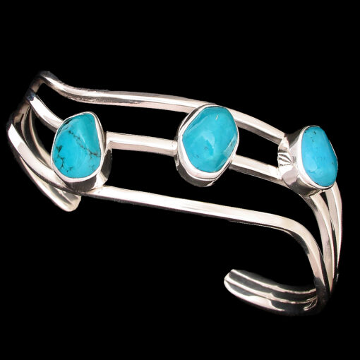 Multi Turquoise stone cuff in sterling silver mexico collection
