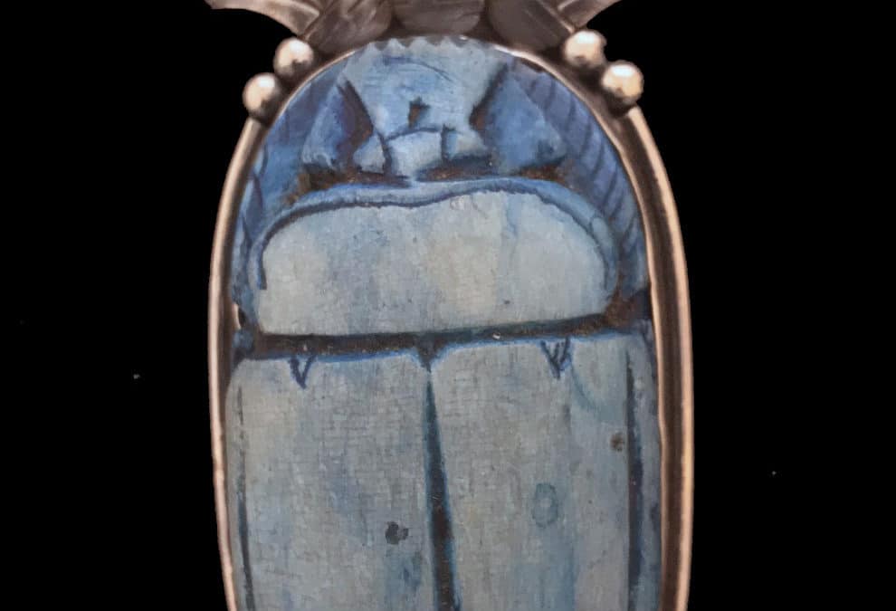 Blue Stone Scarab Pendant sett in Sterling Silver