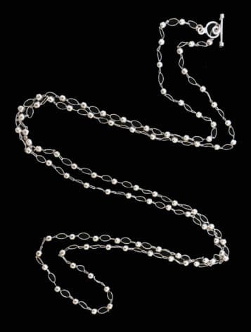 Handmade sterling silver long bead necklace