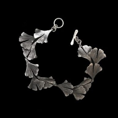 Triple Ginko Leaf Sterling Silver Link Bracelet
