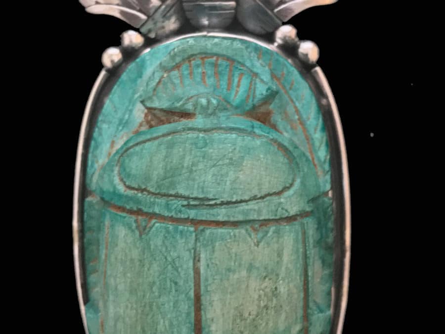 Turquoise Stone Scarab Pendant set in Sterling Silver
