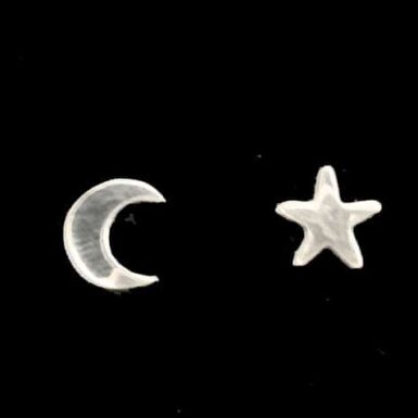 Mini Star and Moon Post in Sterling Silver