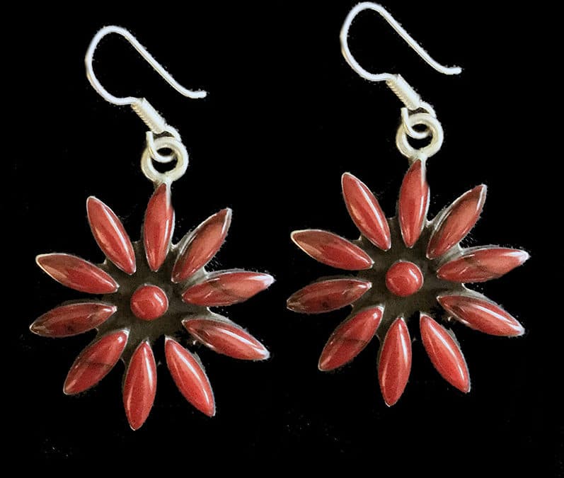 Sterling Silver Red Enamel Daisy Earring