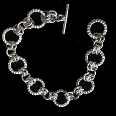 Handmade Sterling Silver Jewelry Texture Ring Link Bracelet