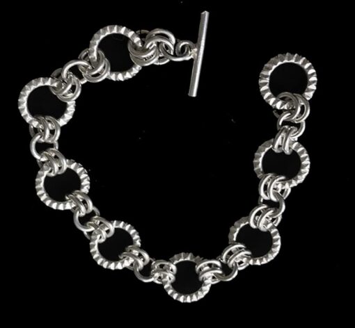Handmade Sterling Silver Jewelry Texture Ring Link Bracelet