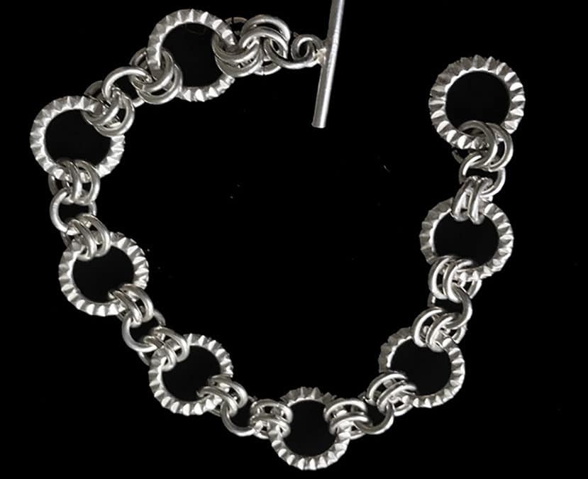 Sterling Silver Texture Ring Link Bracelet