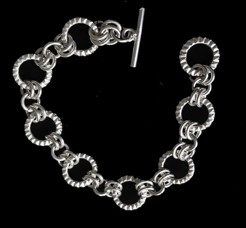 Handmade Sterling Silver Jewelry Texture Ring Link Bracelet