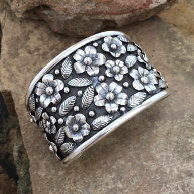 Flower and Leaf Sterling Silver Cuff