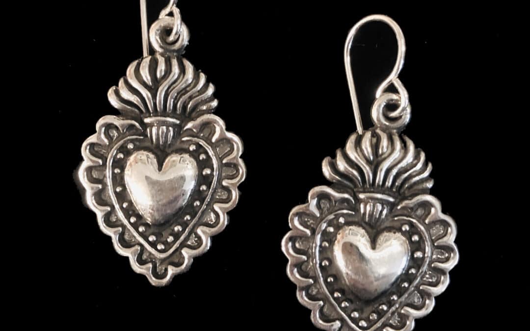 Sterling Silver Sacred Heart Earring
