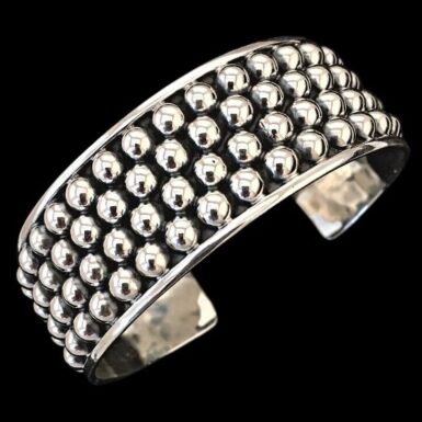 Four Row Sterling Silver Half Bead Cuff