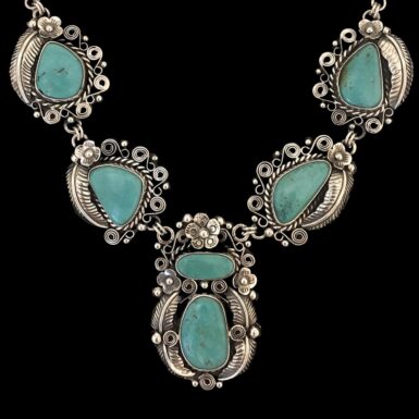 Flower Motif Turquoise Necklace-04