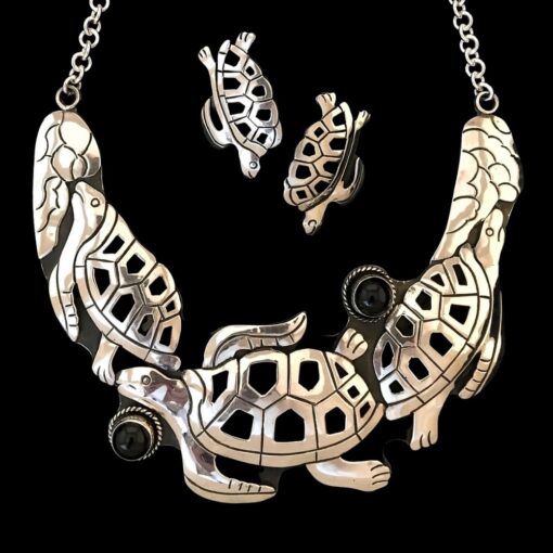 Sterling Silver Onyx Turtle Jewelry Set