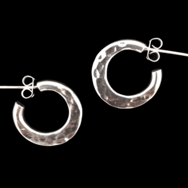 Sterling Silver small flat hammered hoop earrings