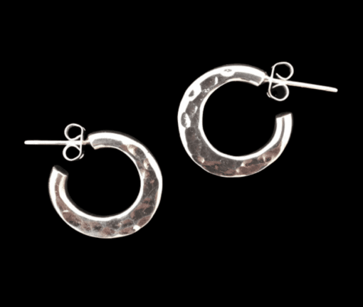 Sterling Silver small flat hammered hoop earrings