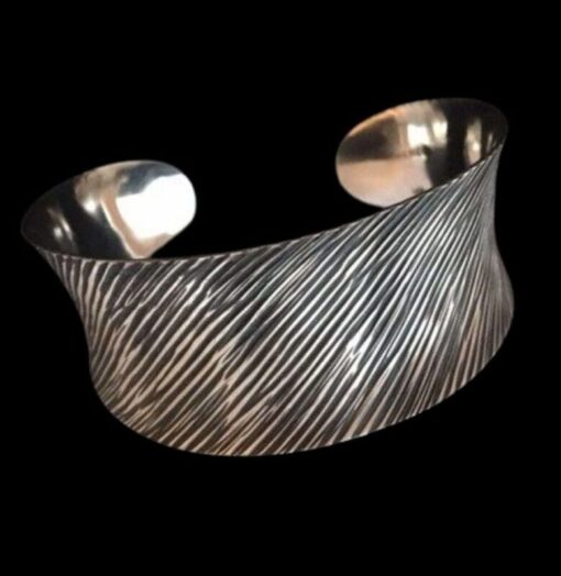 Sterling silver Concave Cross Hatch Cuff Bracelet