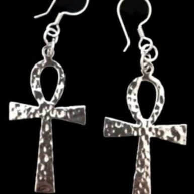 Hammered Ankh Sterling Silver Earrings