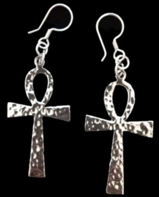 Hammered Ankh Sterling Silver Earrings