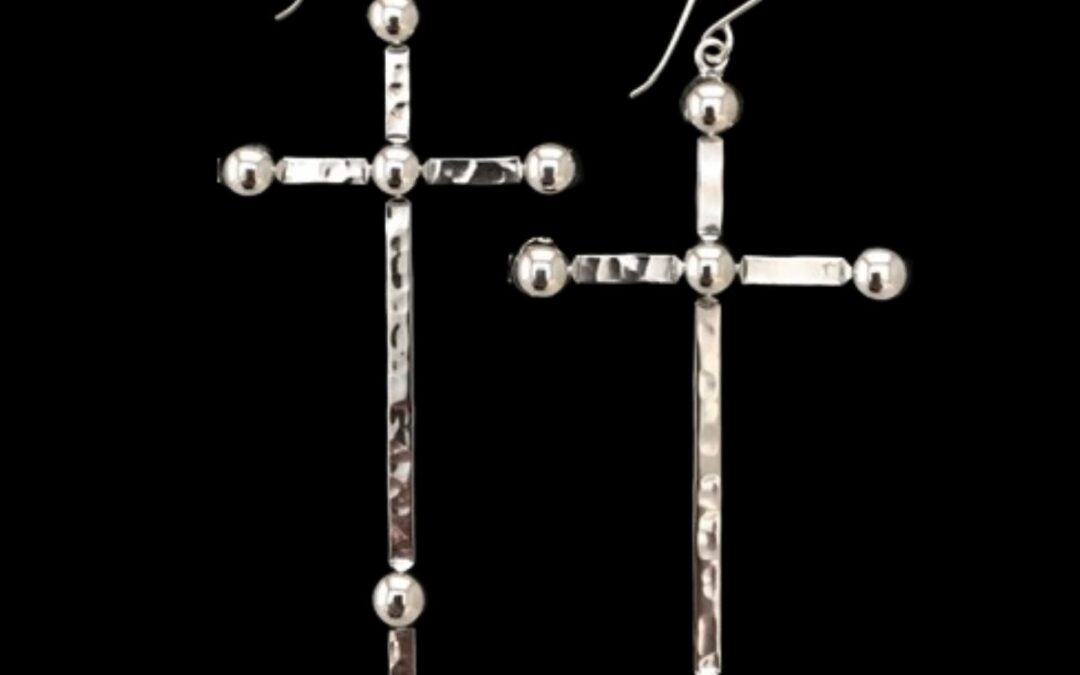 Large Hammered Cross Earrings