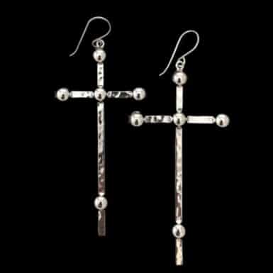Large Hammered Cross Sterling Silver Earrings