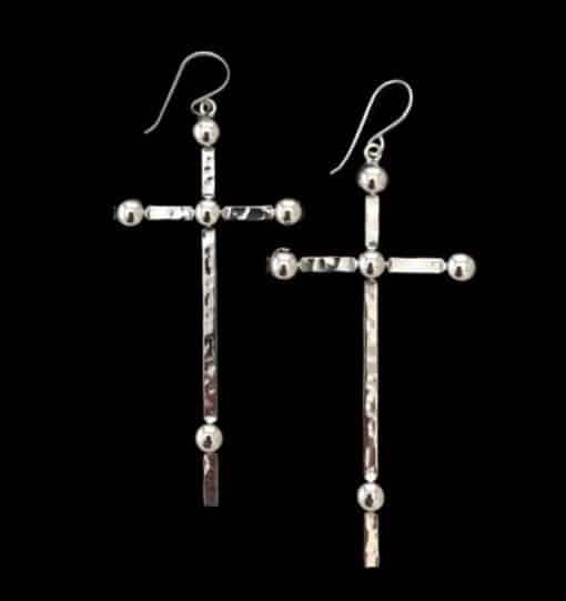 Large Hammered Cross Sterling Silver Earrings