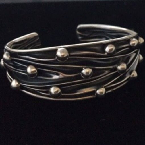 Sterling Silver Corrugated Bracelet with Beads