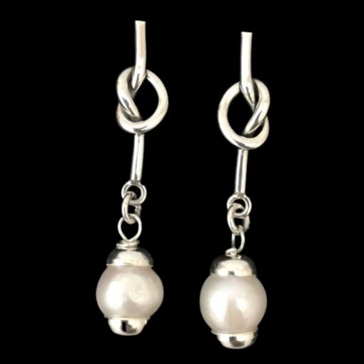 Sterling Silver Earrings with Pearl Knots
