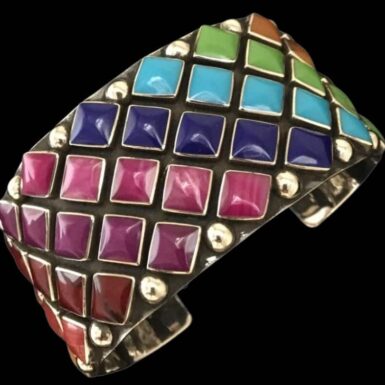 Line of Diamonds Cuff Bracelet with Sterling Silver