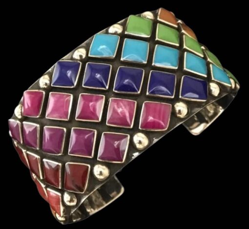 Line of Diamonds Cuff Bracelet with Sterling Silver