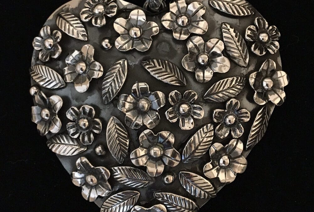Oxidized Flower Heart Pendant